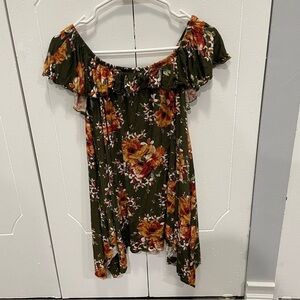 NWT altar'd state Olive Green Floral Off the Shoulder Shirt